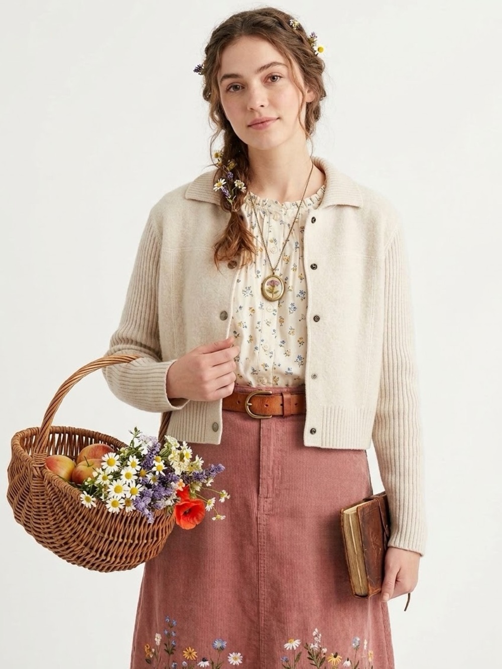 Tabi Quiet Luxury Cream 100% Wool Snap Button Cardigan Jacket Cabincore Cozycore